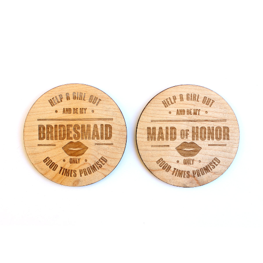 Laser Cut Wood Maid of Honor Bridesmaid Coaster Nanogram