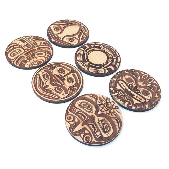 6pc. Cherry Coasters: Northwest Coast Totems