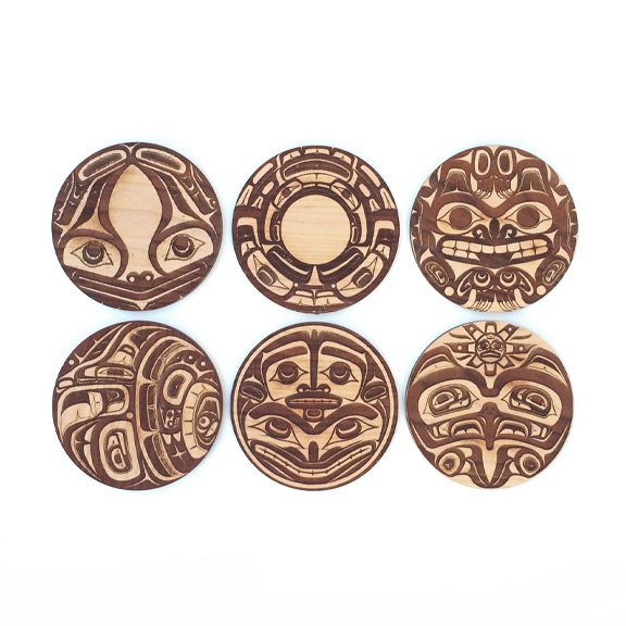 6pc. Cherry Coasters: Northwest Coast Totems