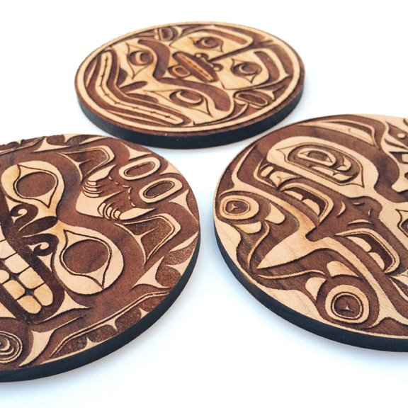 6pc. Cherry Coasters: Northwest Coast Totems