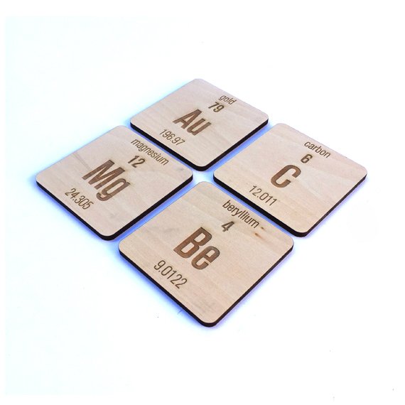 Laser Cut Wood Periodic Table Elements Coasters (6 pc)