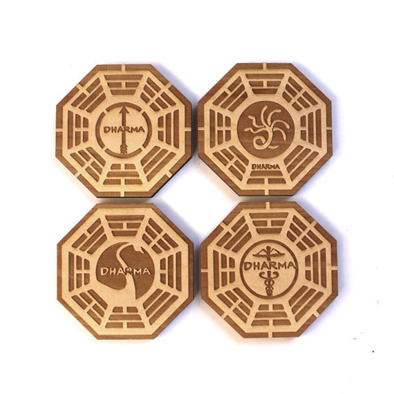 6pc. Laser Cut Basswood Coasters: Dharma Initiative