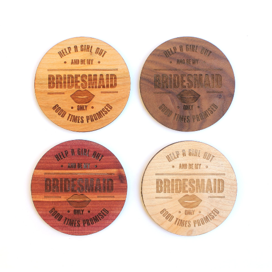 Laser Cut Wood Maid of Honor / Bridesmaid Coaster