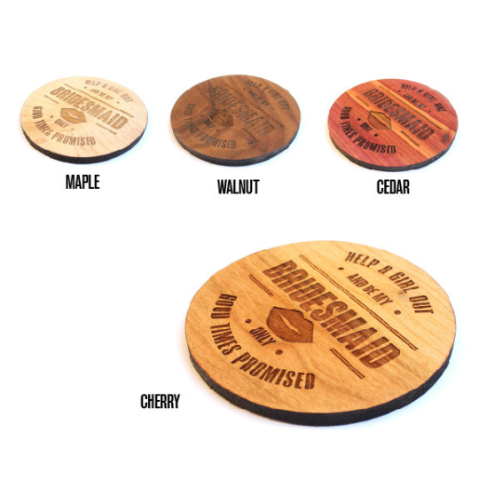 Laser Cut Wood Maid of Honor / Bridesmaid Coaster