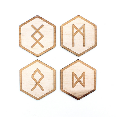 4 pc. Laser Cut Wood Runic Alphabet Coasters