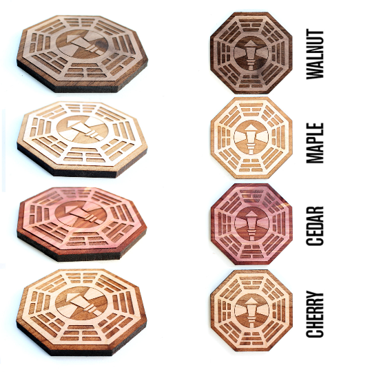 6pc. Laser Cut Basswood Coasters: Dharma Initiative