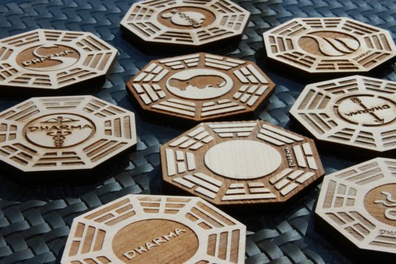 6pc. Laser Cut Basswood Coasters: Dharma Initiative